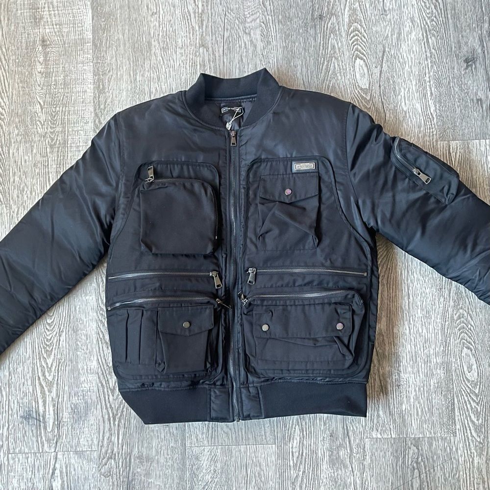 Men’s Gifts of Fortune Black Nylon Anarchy Bomber Jacket Size Medium